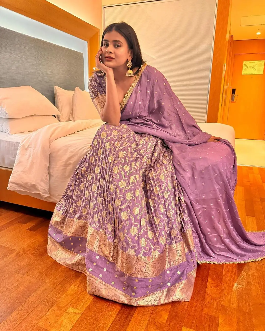 South Indian Actress Hebah Patel Stills in Violet Color Gown